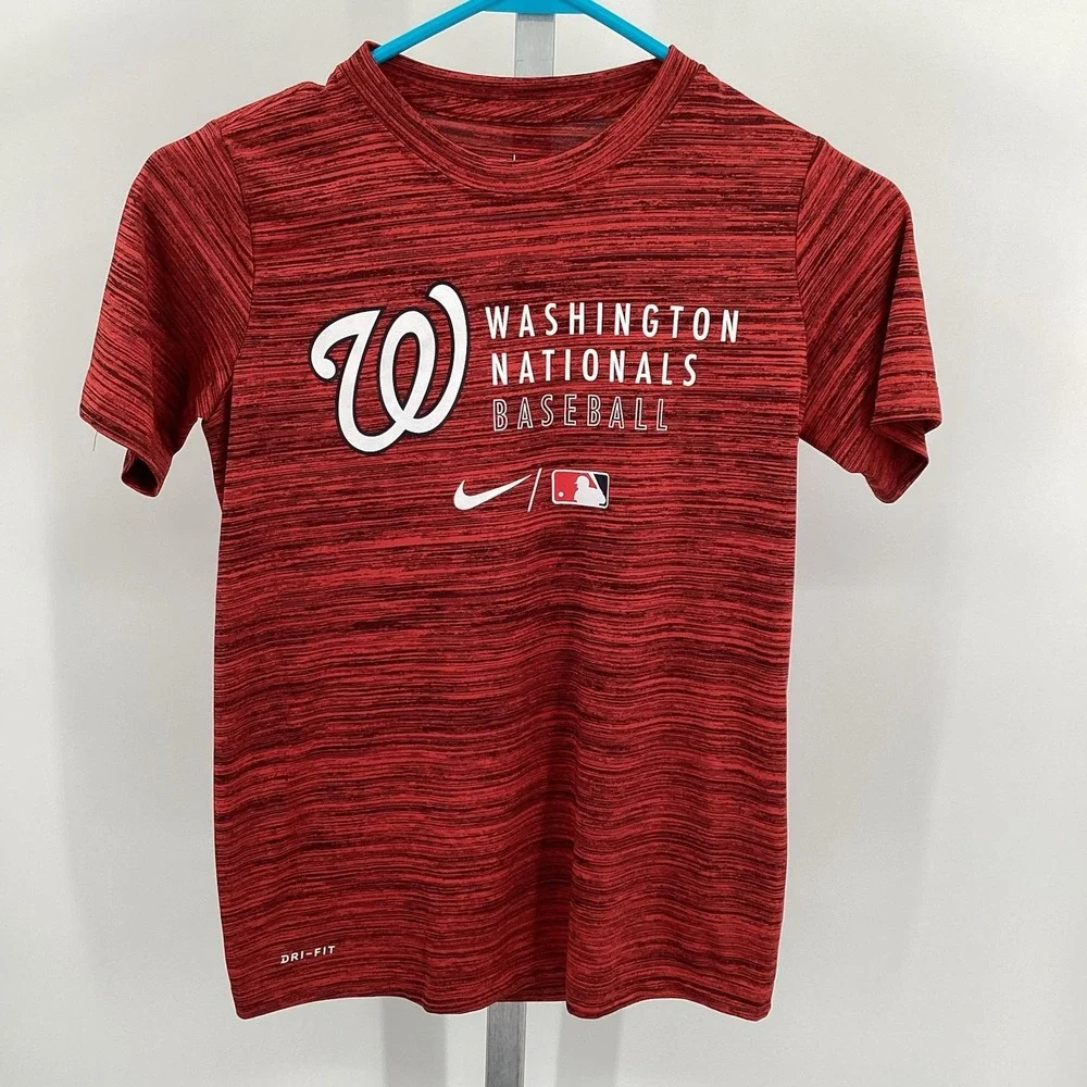 Boys Nike Washington Nationals Baseball Short Sleeved Performance Tee Red‎ Small